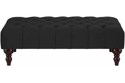 Table basse en velours capitonné noir et bois de hêtre wengé 60x60