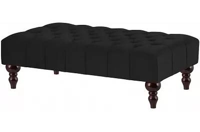 Table basse en velours capitonné noir et bois de hêtre wengé 60x60