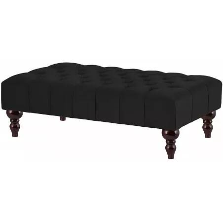 Table basse en velours capitonné noir et bois de hêtre wengé 100x60