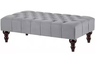 Table basse en velours capitonné gris et bois de hêtre wengé 80x60