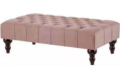 Table basse en velours capitonné rose poudré et bois de hêtre wengé 80x60