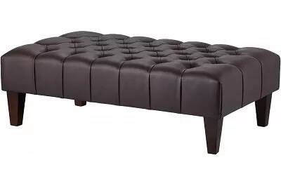 Table basse en simili cuir capitonné marron foncé et bois de hêtre wengé 80x60
