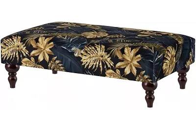 Table basse en tissu feuilles bleu et doré et bois de hêtre wengé 60x60