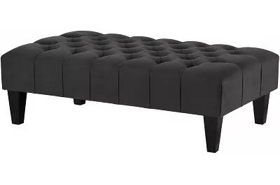 Table basse en velours capitonné anthracite et bois de hêtre noir 60x60