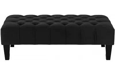 Table basse en velours capitonné noir et bois de hêtre noir 60x60