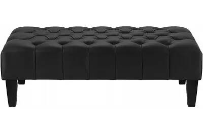 Table basse en simili cuir capitonné noir et bois de hêtre noir 80x60