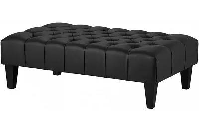Table basse en simili cuir capitonné noir et bois de hêtre noir 80x60