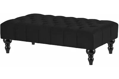Table basse en velours capitonné noir et bois de hêtre noir 60x60