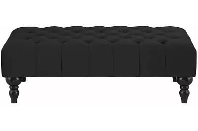 Table basse en velours capitonné noir et bois de hêtre noir 80x60