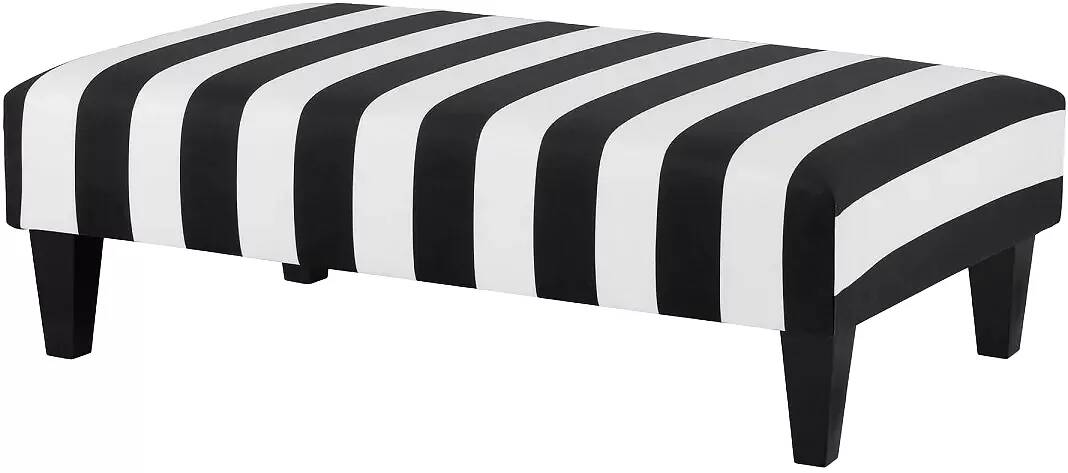 Table basse en tissu bandes noir et blanc et bois de hêtre noir 80x60