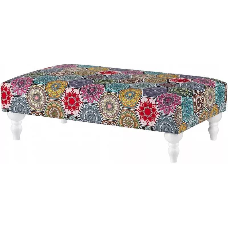 Table basse en tissu multicolore et bois de hêtre blanc 60x60