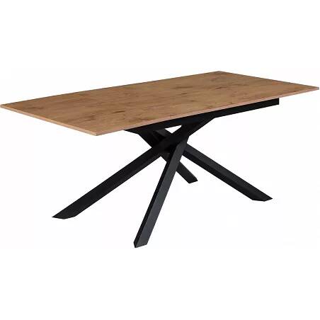 Table à manger extensible aspect chêne et métal noir L140-190