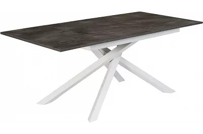 Table à manger extensible gris aspect béton et métal blanc L140-190
