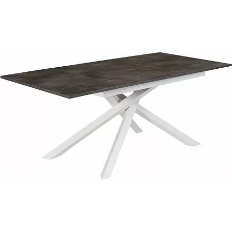 Table à manger extensible gris aspect béton et métal blanc L140-190