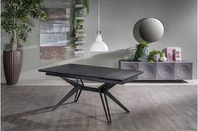 Table à manger extensible en céramique gris vintage et métal noir L160-240
