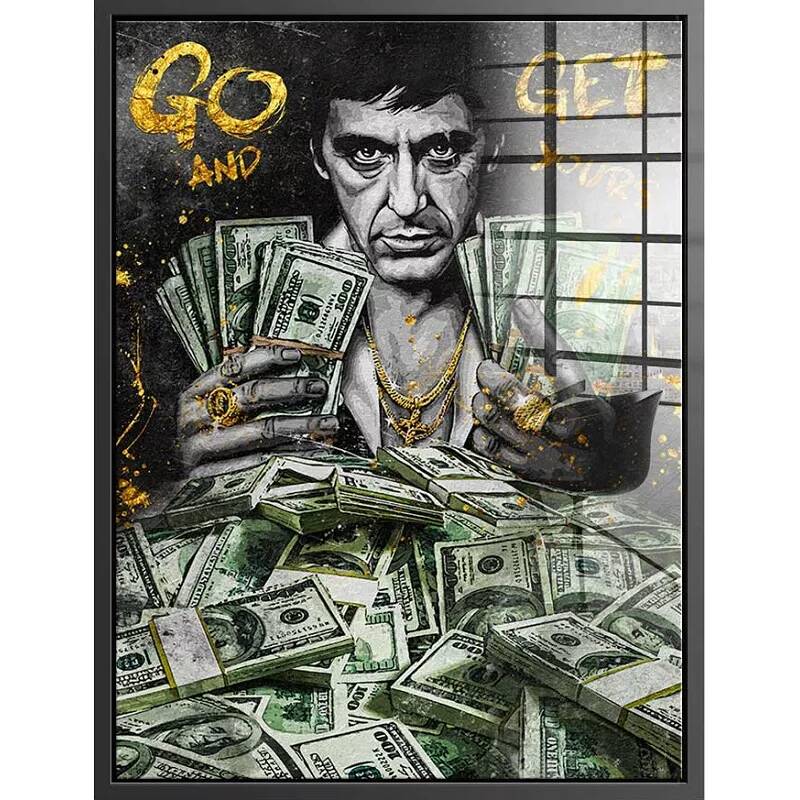 Tableau acrylique Al Pacino Dollars noir