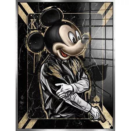 Tableau acrylique Mickey gangster argent antique