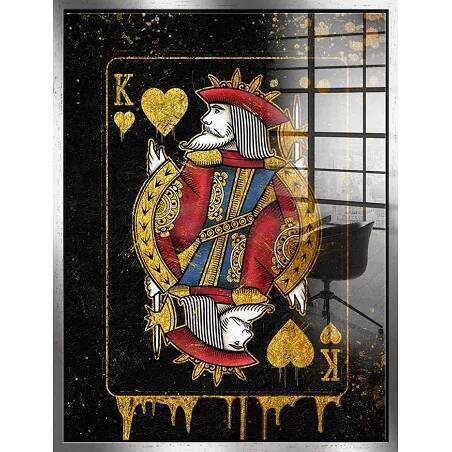 Tableau acrylique carte Roi de cœur argent antique