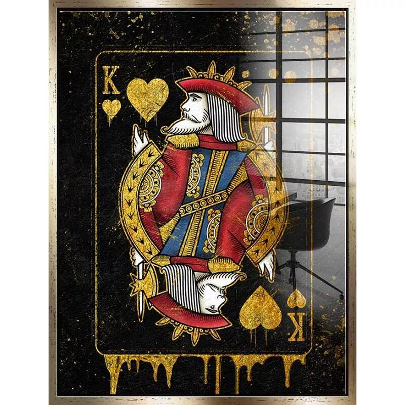 Tableau acrylique carte Roi de cœur doré antique