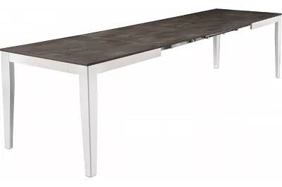 Table à manger extensible aspect béton gris et métal blanc L130-290