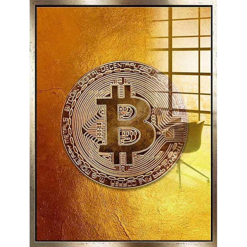 Tableau acrylique Bitcoin gold doré antique