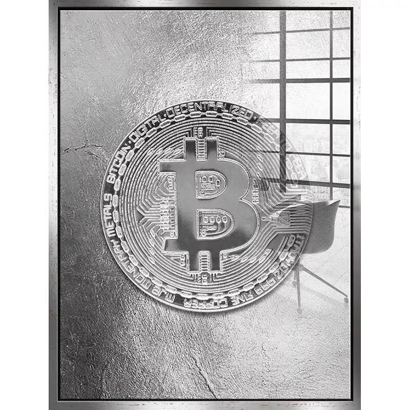 Tableau acrylique Bitcoin argenté argent antique