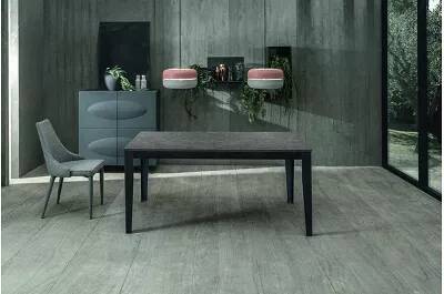 Table à manger extensible aspect marbre gris et métal noir L156-316