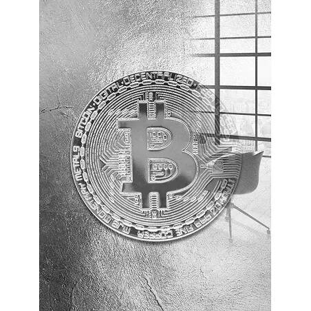 Tableau acrylique Bitcoin argenté