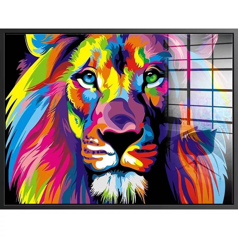 Tableau acrylique Lion coloré noir