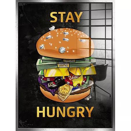 Tableau acrylique Stay Hungry argent antique