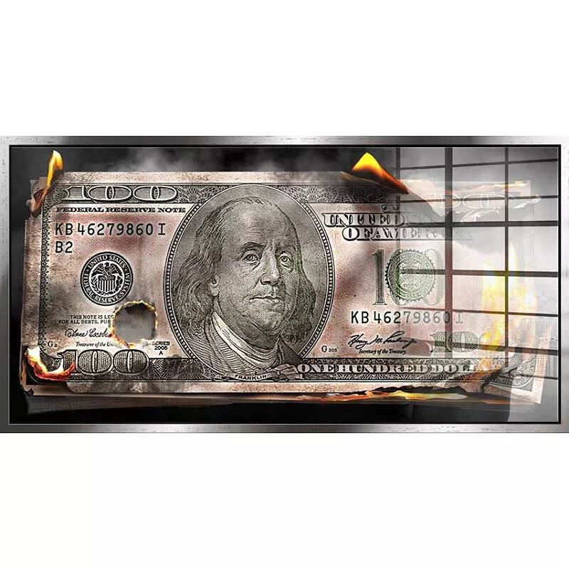 Tableau acrylique Billet Consumé 100$ argent antique