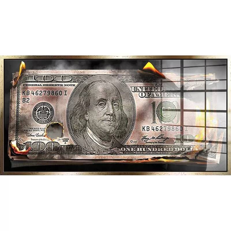 Tableau acrylique Billet Consumé 100$ doré antique