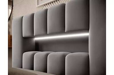 Lit à LED en velours gris foncé avec espace de rangement 90x200