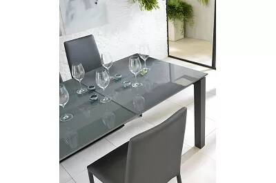Table à manger extensible en verre et métal gris L140-220