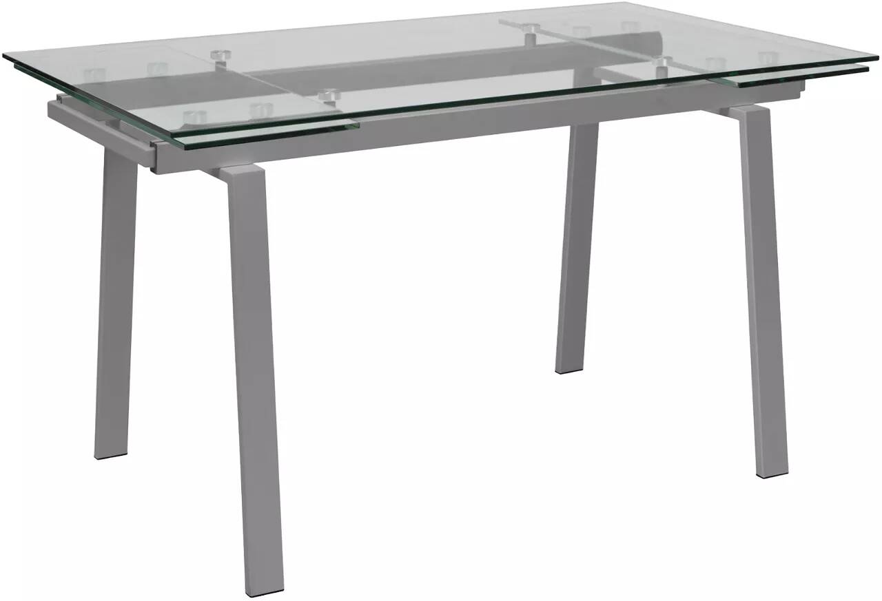 Table à manger extensible en verre et métal gris L140-200