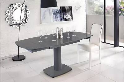 Table à manger extensible en verre et métal gris L120-180
