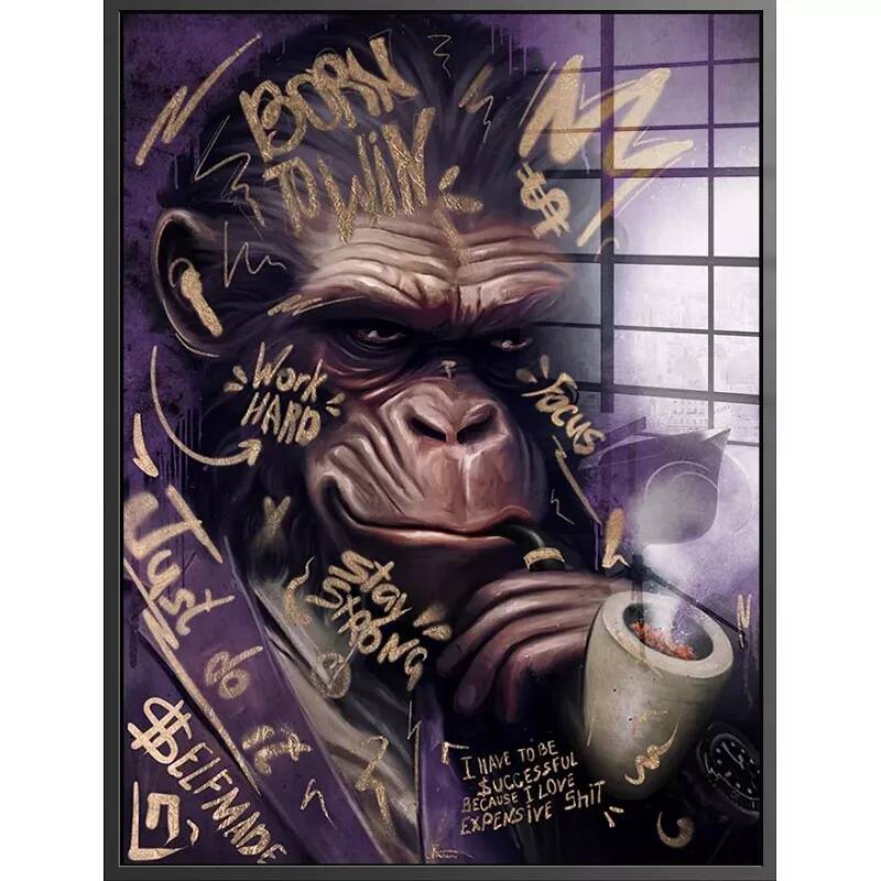 Tableau acrylique Monkey Gentleman noir