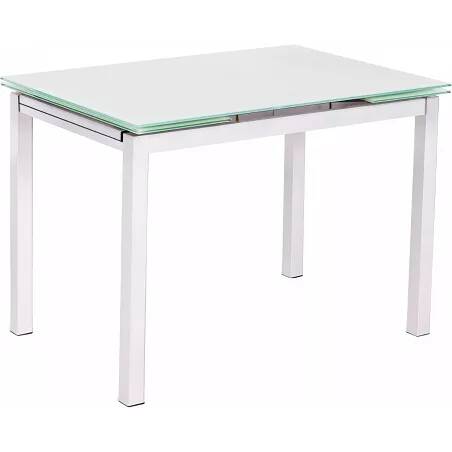 Table à manger extensible en verre et métal blanc L110-170