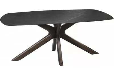 12966 - 148943 - Table à manger aspect marbre noir et noyer massif 180X90