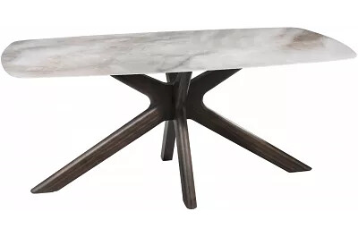 12970 - 148974 - Table à manger aspect marbre blanc et noyer massif 180X90