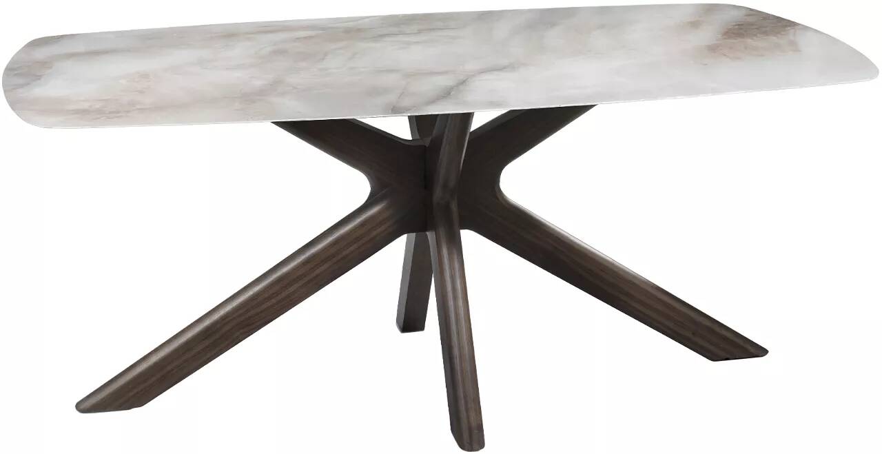 Table à manger aspect marbre blanc et noyer massif 180X90