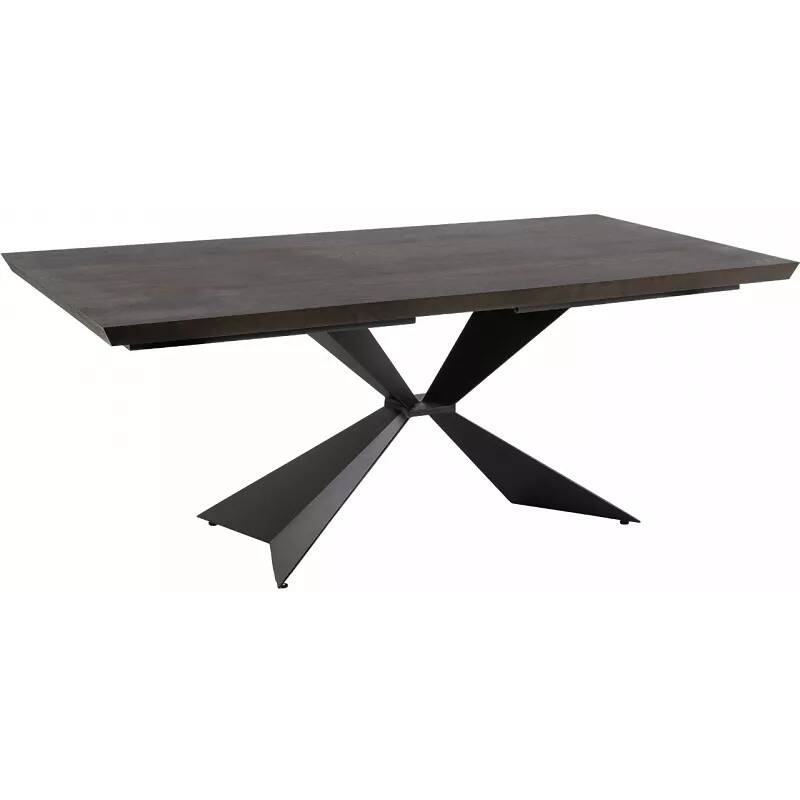 Table à manger en bois massif chêne marron foncé et métal noir 200X100