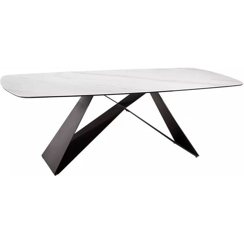 Table à manger aspect marbre blanc et métal marron 220X110