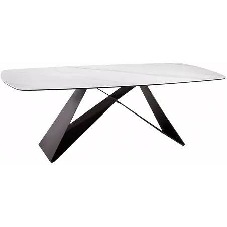 Table à manger aspect marbre blanc et métal marron 220X110