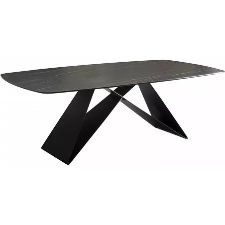 Table à manger aspect marbre noir et métal anthracite 220X110