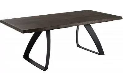 Table à manger en bois massif chêne marron foncé et métal noir 160X90