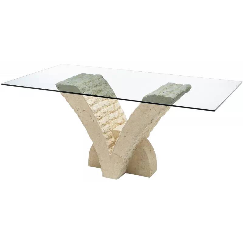 Table basse en verre et pierre fossile d'agate blanche
