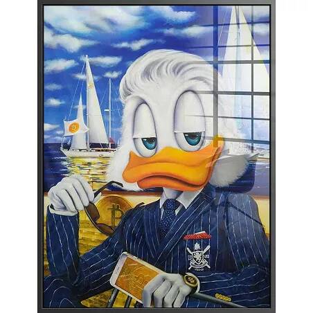 Tableau acrylique Donald Duck Bitcoin noir
