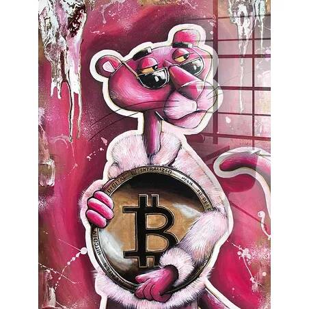 Tableau acrylique Panthère Rose Bitcoin