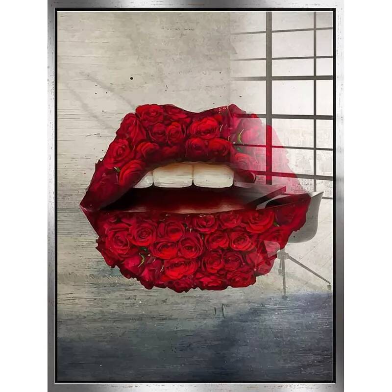 Tableau acrylique Lips Roses Rouges argent antique
